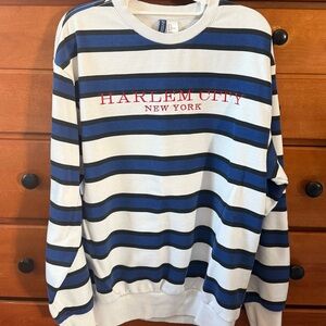 H&M Blue and White Striped Crewneck Sweater